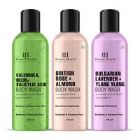 Botanic Hearth Body Wash Set of 3 – British Rose, Neem & Lavender | Hydrating & Purifying Shower Gel | Deep Cleansing, Refreshing & Nourishing | For All Skin Types | 118ml Each