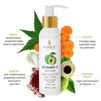 Karrot Natural Skincare Vitamin C Face Wash, Tones Skin and Fades Dark Spots, Kakadu Plum with Carrot, Neem and Saffron, SLS and Paraben Free, Ideal for Men and Women, 100ml