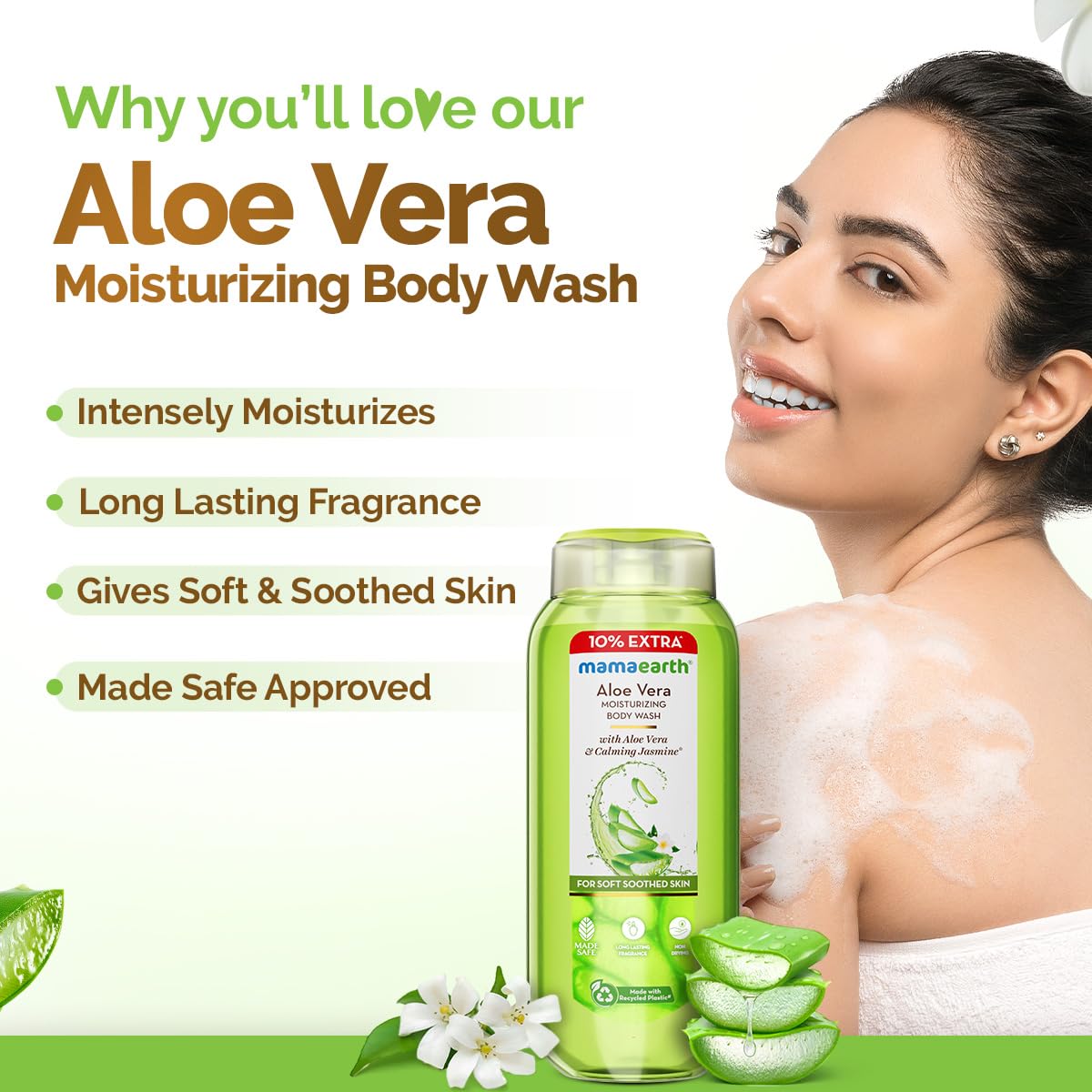 Mamaearth Aloe Vera Moisturizing Body Wash with Aloe Vera & Calming Jasmine Scent For Soft & Soothed Skin - 275 ml |Intensely Moisturizes |Long Lasting Fragrance|Deeply Cleanses|Gentle |All Skin Types
