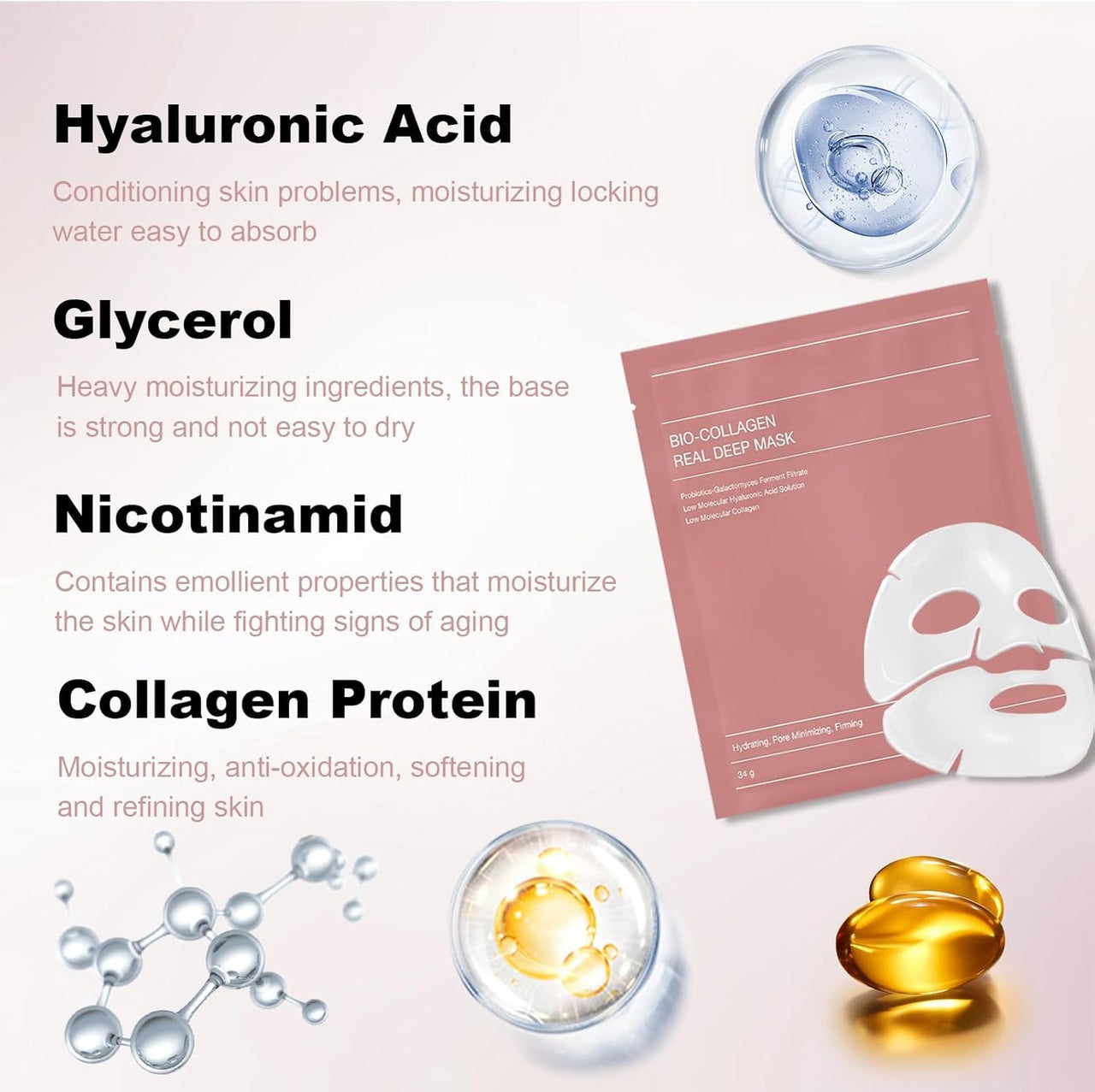 Bio Collagen Face Mask Overnight, Bio Collagen Face Mask, Bio Collagen Mask, Hydrating Overnight Hydrogel Mask, Pore Minimizing, Elasticity (1 count (pack of 1), Unscented)