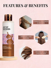 Just Herbs Castor Almond All Conditioner With Onion Black Seed Oil & Bhringraj For Hair Growth-100 Ml & Retractable 2 In 1 Herbal Eyeliner + Kajal - Black 0.3G Combo, 2 Count