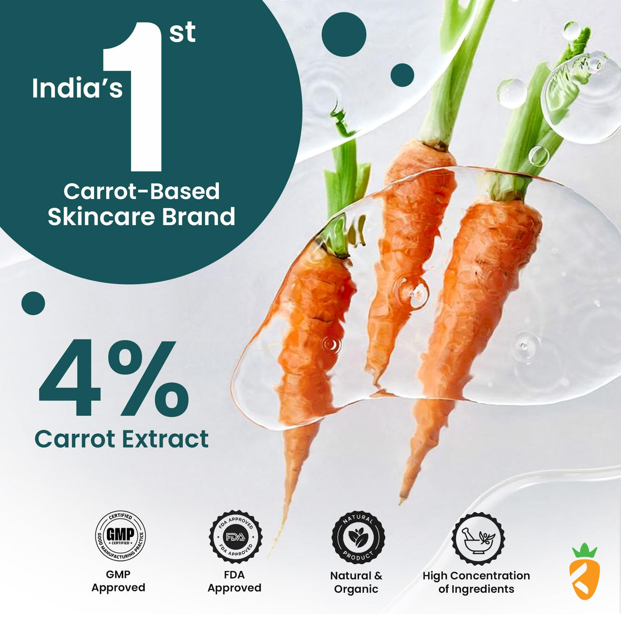 Karrot Natural Skincare Vitamin C Face Serum, 18% Concentration, Reduces Dark Spots, Improves Tone, Boosts Brightness, Contains Niacinamide, Green Tea, For Men and Women, All Skin Types, 30ml