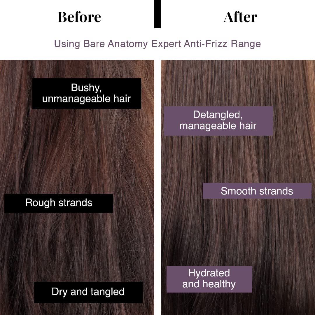 Bare Anatomy Anti Frizz Shampoo, Frizz Control Upto 24 Hours, Powered By Hyaluronic Acid & Fatty Acids, Dry & Frizzy Hair, Smooth, Shiny & Frizz Free Hair For Unisex, 250ml