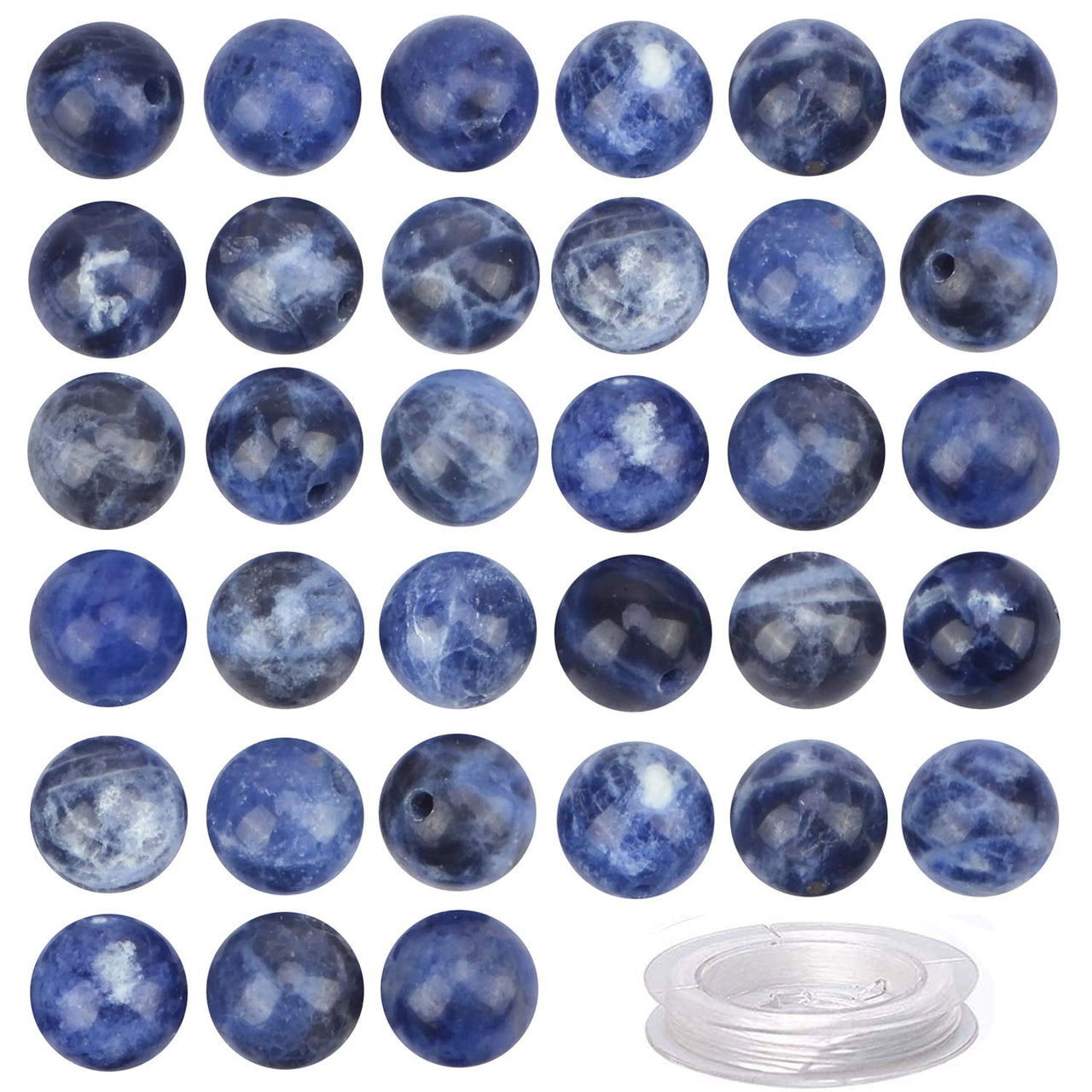 80Pcs Natural Crystal Beads Stone Gemstone Round Loose Energy Healing Beads with Free Crystal Stretch Cord for Jewelry Making (Blue Sodalite, 10mm) Blue Sodalite