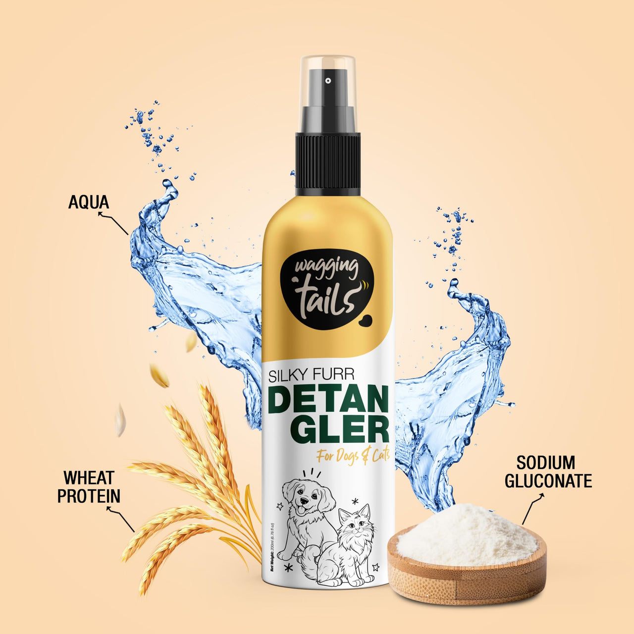 Wagging Tails Silky Furr Detangler 200ml for Dogs & Cats | Removes Knots, Tangles & Dematting | Promotes Silky, Shiny Coat | Maintains Coat Health | Improves Appearance | Easy to Use