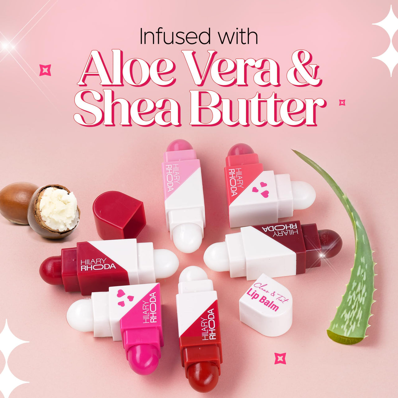 Hilary Rhoda Clear & Tint Lip Balm | Infused with Aloe Vera & Shea Butter | Hydrates & Nourishes Lips | 2 Sided Lip Balm | Glides on lips Smoothly - 2.27g*2 (Pink Love - Shade 02)