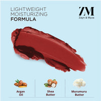 ZM Zayn & Myza Rich Matte Lipstick | Smooth and Light Weight | Intense Color in one Swipe | High Pigmentation Bullet Lip Stick Enriched with Argan oil, Murumuru and Shea Butter, (4.2 g, Iconic)