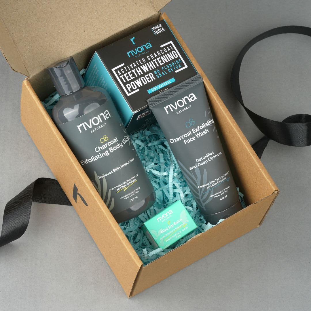 Rivona Naturals Body Detox, Glow & Protect Gift set of 4 pcs| All Skin Types | 100% Natural For Festive | Gift For Him | Gift for Birthdays | Gift Box for Every Occasion