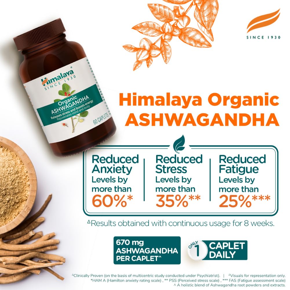 Himalaya Organic Ashwagandha 670Mg |Helps Release Stress | Rejuvenates Mind And Body | General Wellness | Tablet, Pack Of 60