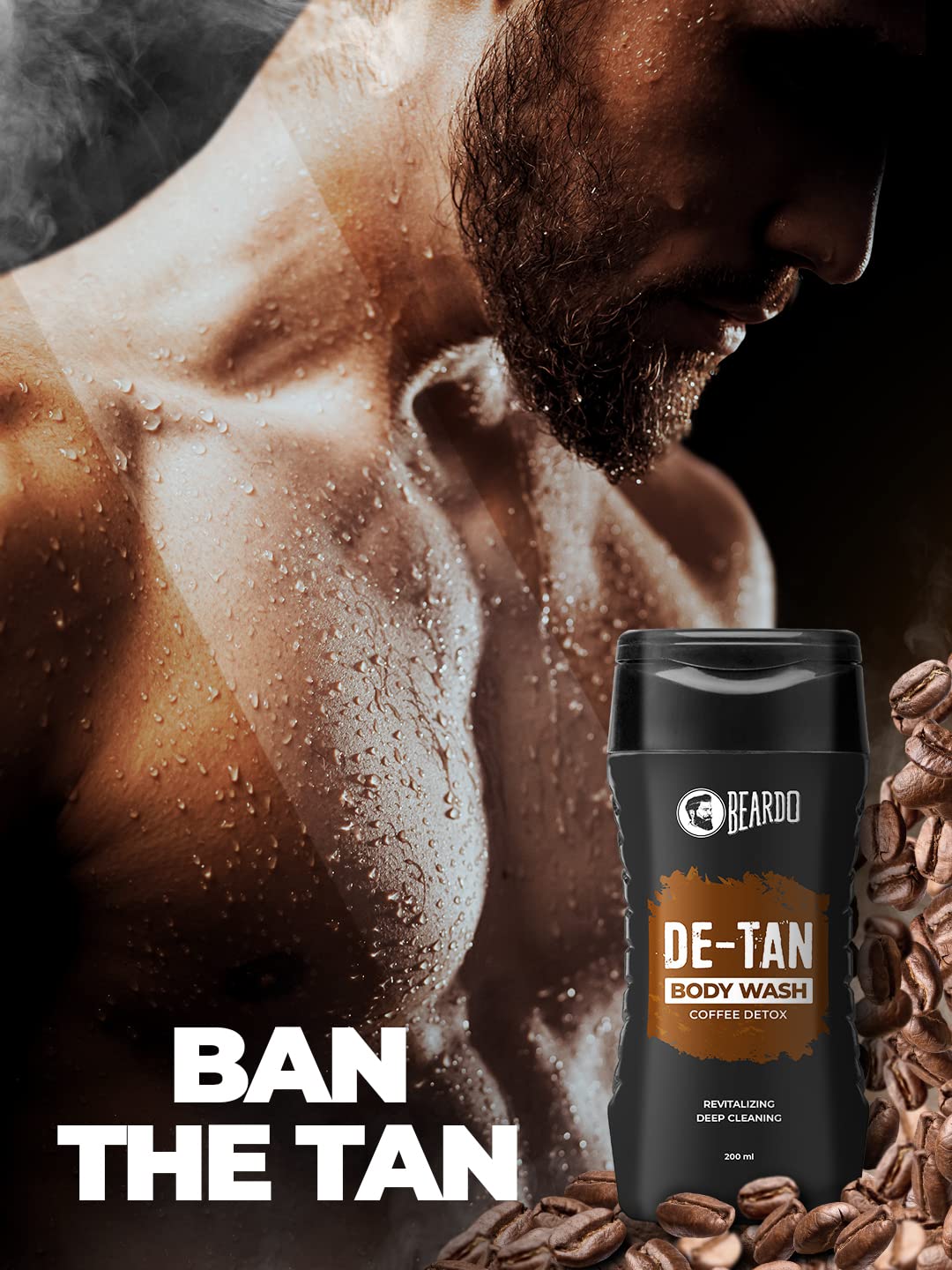 Beardo De-Tan Body Wash for Men, 200ml (Pack of 2) | Tan Removal| Caffeine Body Wash | With Coffee & Aloe Extracts | For Body & Face | Refreshing Fragrance