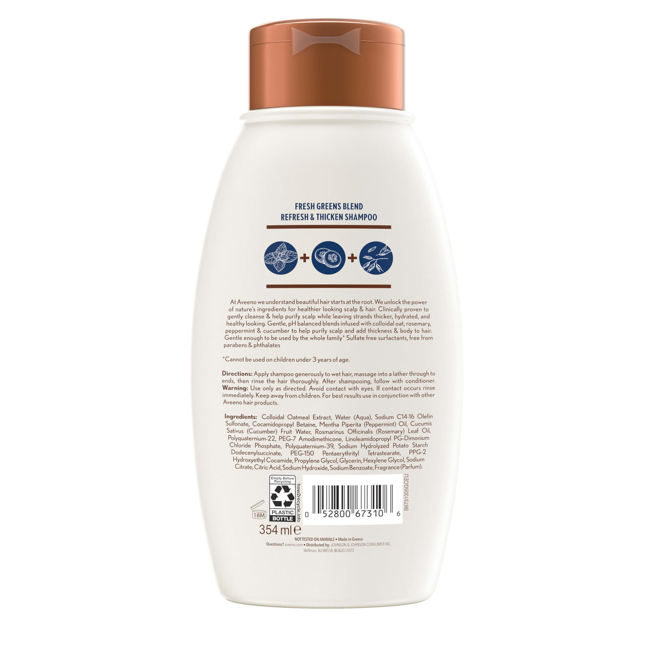 Aveeno Nature's Baby Organics Scalp Soothing Fresh Greens Blend Shampoo For Volume, Thickness And Refresh, Sulfate Free Shampoo, No Dyes Or Parabens, 12 Fl. Oz, 354Ml