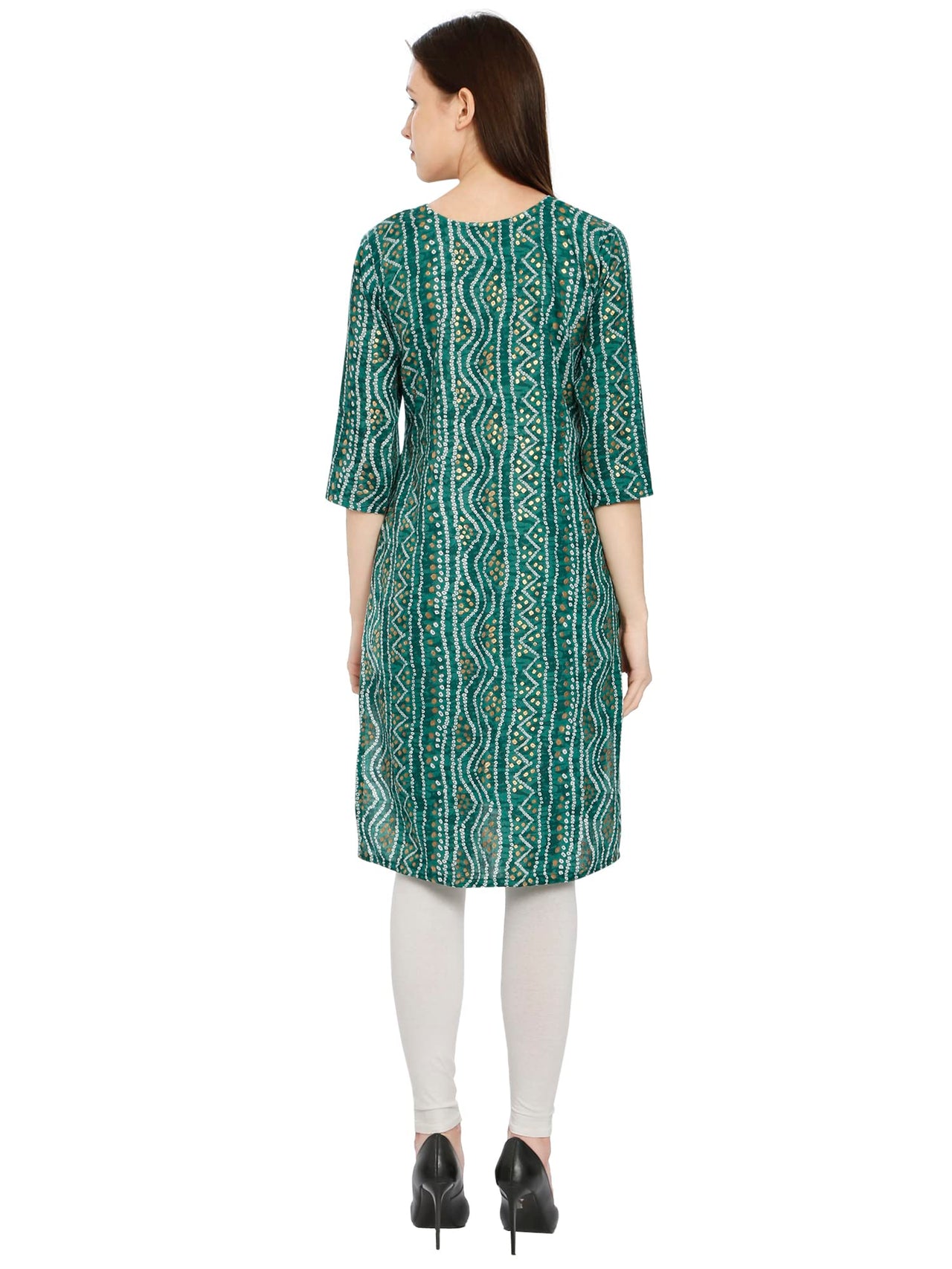 InTrend Forever Bandhani Foil Print Designer || Cotton Kurta for Ladies || Straight Fit || Zari & Sequins lace || Kurtis for Women