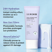 Sereko Sunscreen SPF 50 PA++++ Creme Gel with Zero White Cast for Women & Men | 24hrs Hydration, Quick Absorbing & Non Greasy | UVA+UVB & Blue Light Protection | Suitable to All Skin Type