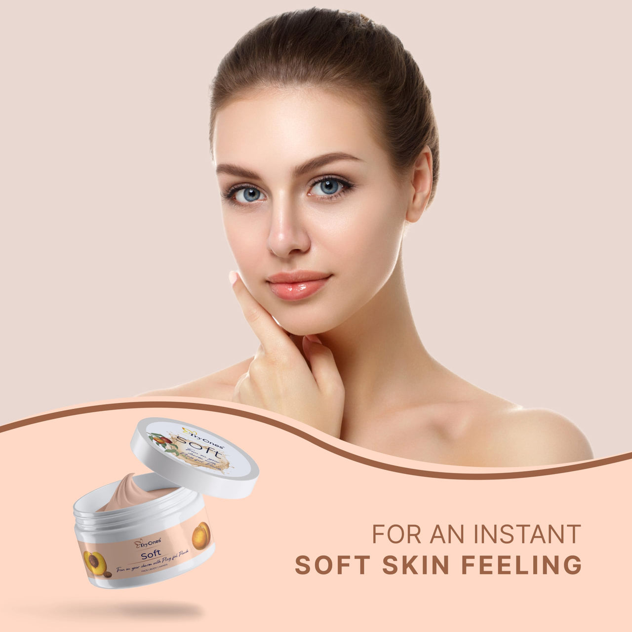 TryOnes Pure Peach Soft Light Moisturizing Cream With Vitamin E For All Skin Types 100% Natural, 0% Chemicals_Peach_50g