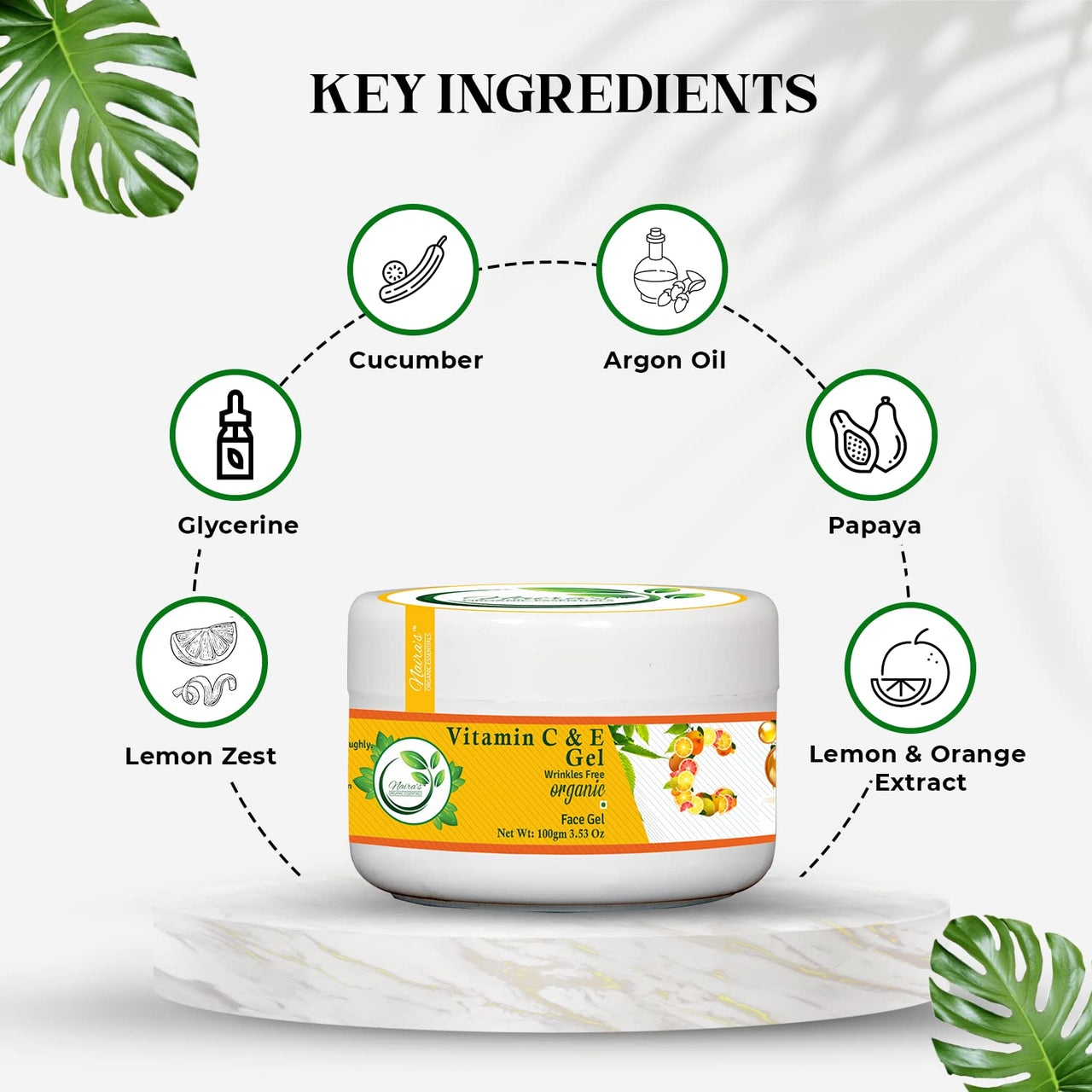 Naira's  Organic Essentials - Vitamin C & E Gel With Lemon & Orange Extract For Brightening, Pigmentation & Uneven Skin Tone | Vitamin C & E Gel for Women and Men (Pack of 1, 100gm)