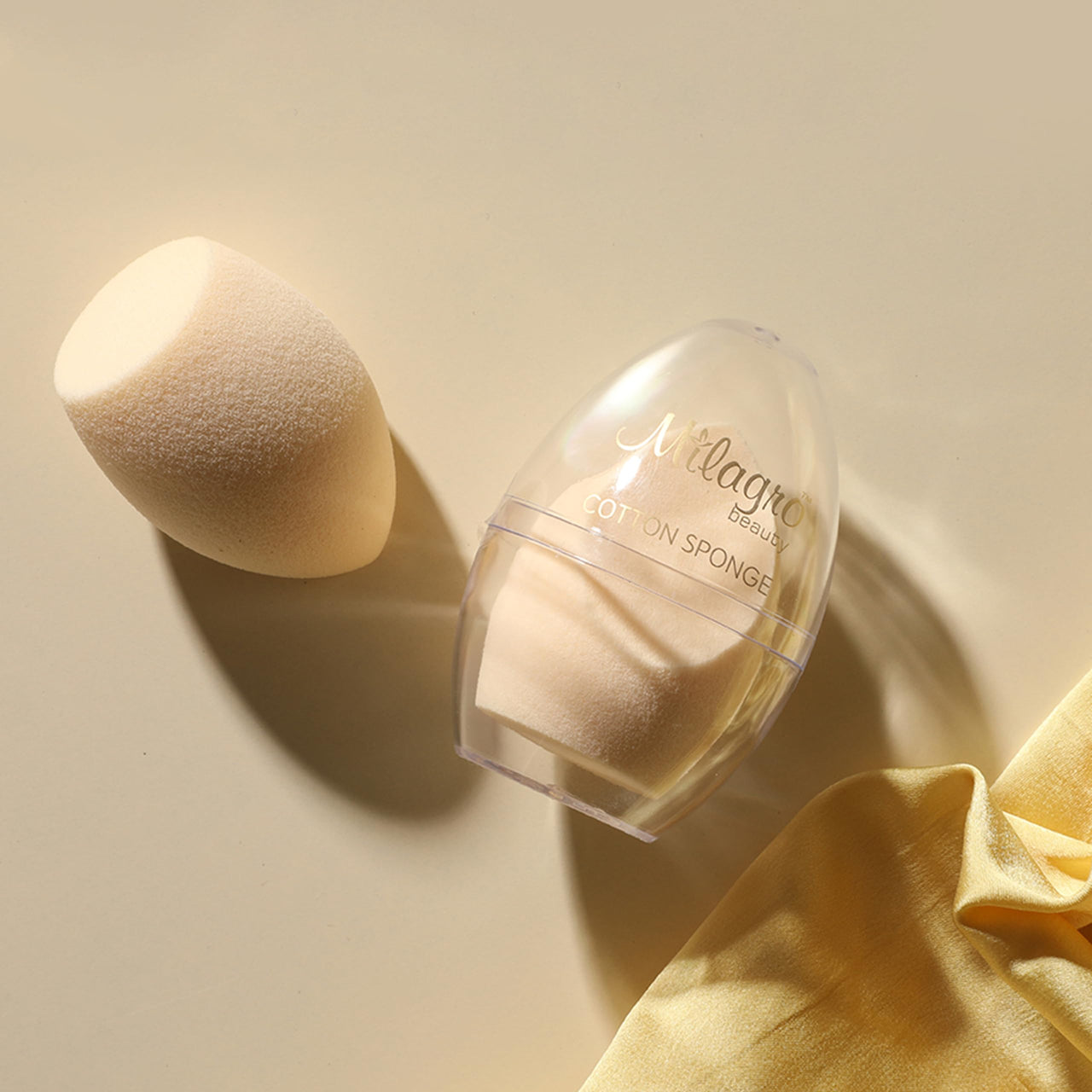 Milagro Beauty Cotton Beauty Blender Sponge, Latex-Free | Soft Makeup Sponge For Liquid/Creams/Powder Foundation, With Egg Case | Easy To Clean, Reusable | Natural & Dewy Finish | Slant Edge Shape