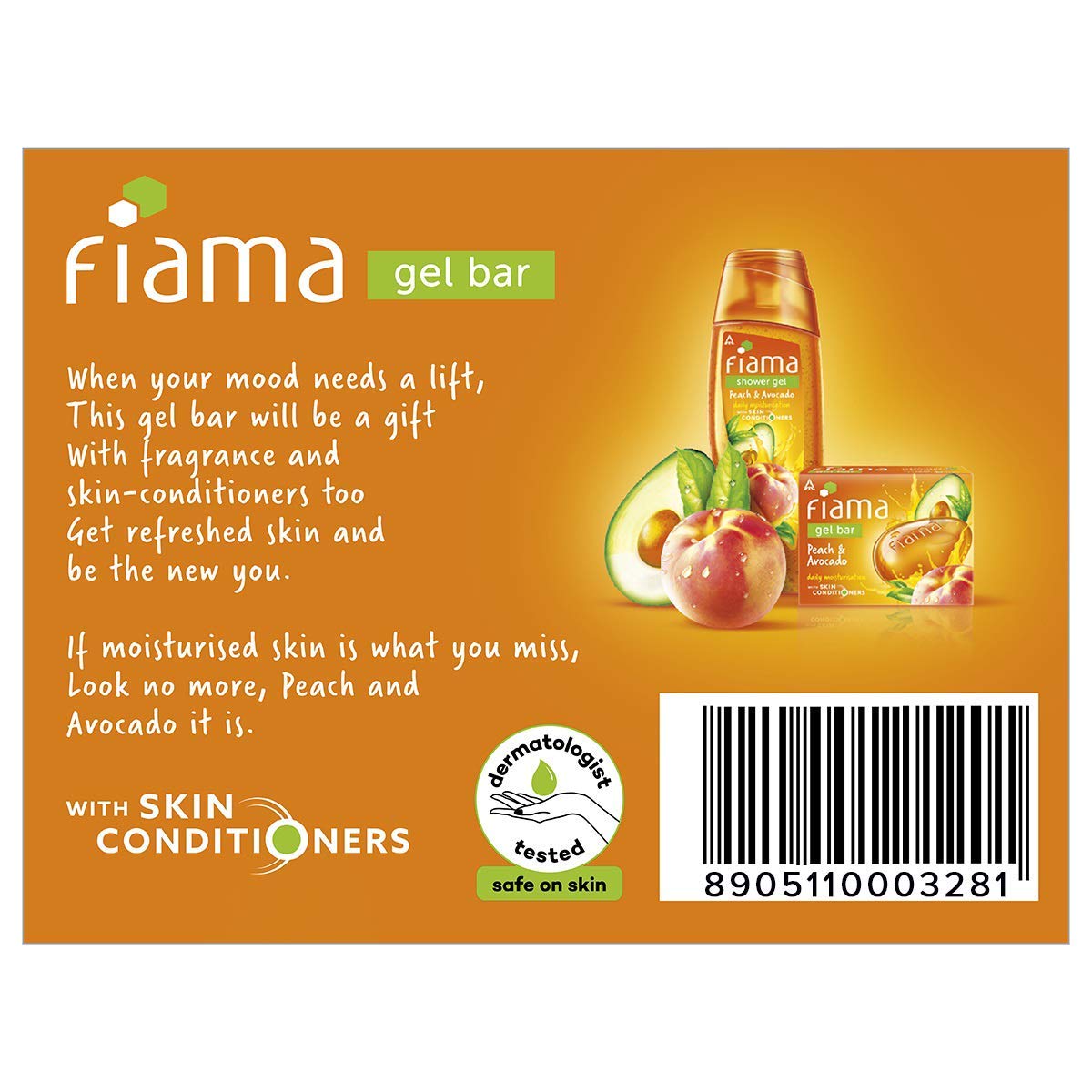 Fiama Gel Bar Peach And Avocado, With Skin Conditioners For Moisturized SkinFor Moisturized Skin, 750g (125g - Pack of 6), Soap for Women & Men, For All Skin Types