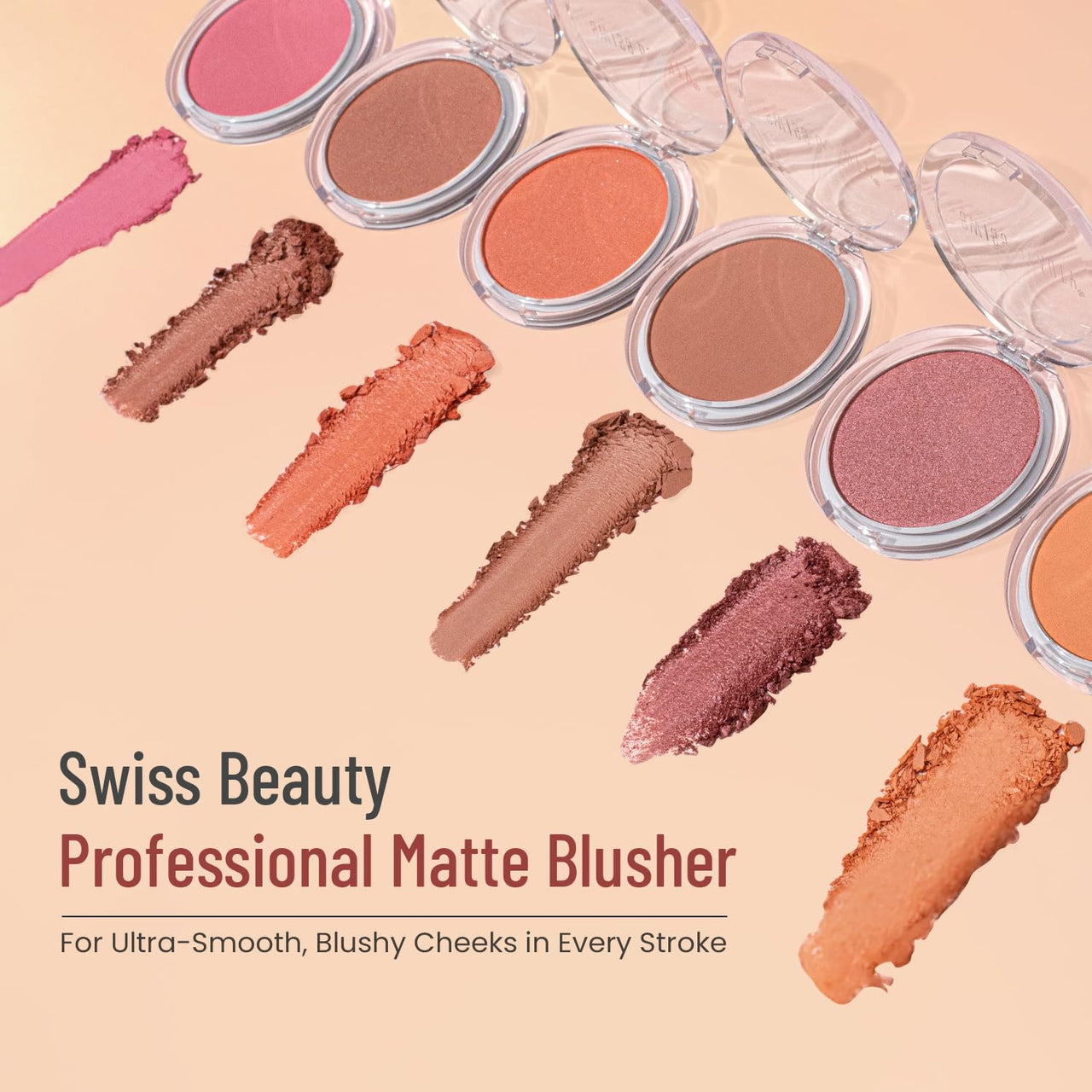 Swiss Beauty Professional Matte Blusher, Face Makeup, Bliss Peach, 4gm