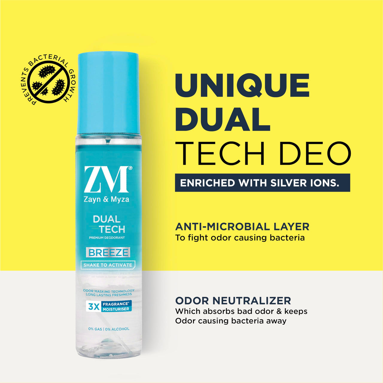 ZM Zayn & Myza Dual Tech Breeze | No Alcohol Premium Deodorant for Men & Women | Long Lasting Premium Fragrance, 120 ml