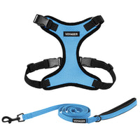Voyager Step-in Lock Dog Harness w Reflective Dog Leash Combo Set with Neoprene Handle 5ft - Supports Small, Medium and Large Breed Puppies/Cats by Best Pet Supplies - Baby Blue/Black Trim, XL