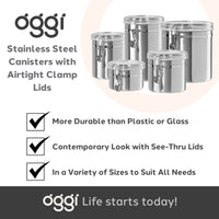 OGGI Stainless Steel Kitchen Canister 52 fl oz - Airtight Clamp Lid, Clear See-Thru Top - Ideal for Kitchen Storage, Food Storage, Pantry Storage. Large Size 5