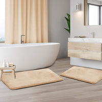 Clara Clark 2 Piece Bathroom Rugs Bath Mat Set, Velvet Memory Foam Bath Mats for Bathroom - Non-Slip, PVC Backing Bath Rugs, Washable Bathroom Rug Mats - Dries Quickly, Bathroom Rug Set - Cream Solid 2 Piece Set