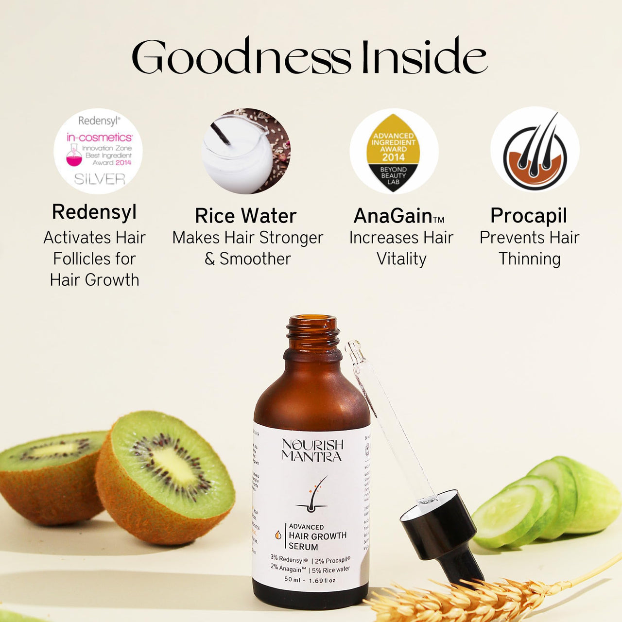 Nourish Mantra Advanced Hair Growth Serum/For Women & Men/Made With Redensyl, Anagain, Procapil & Rice Water/for Hair Fall/Hair Thinning & for All Hair Types (50 ml)