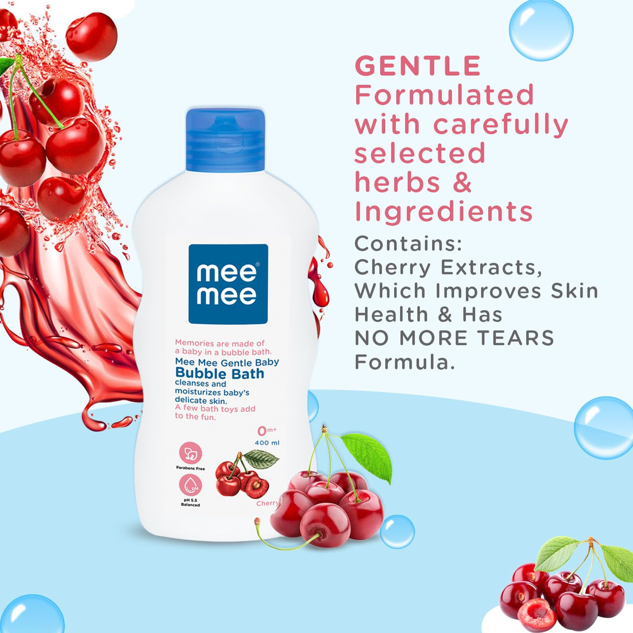 Mee Mee Baby Body Wash 400ml (Pack of 1) With Cherry & Fruit Extracts | Tear-Free Formula | Moisturizes and Soothes Skin | No Parabens | Infant Friendly Natural Head to Toe Baby Mild Bubble Bath Dermatologically Tested | pH balanced | All skin types