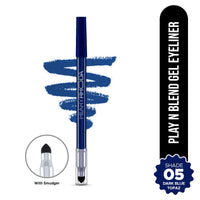 Hilary Rhoda Play n Blend Gel Eyeliner | One Stroke Application | Highly Pigmented | Matte & Shimmer Finish | 2 in 1 Smudger + Eyeliner | Butter Smooth Texture | 1.5g - (Dark Blue Topaz | Shade 05)
