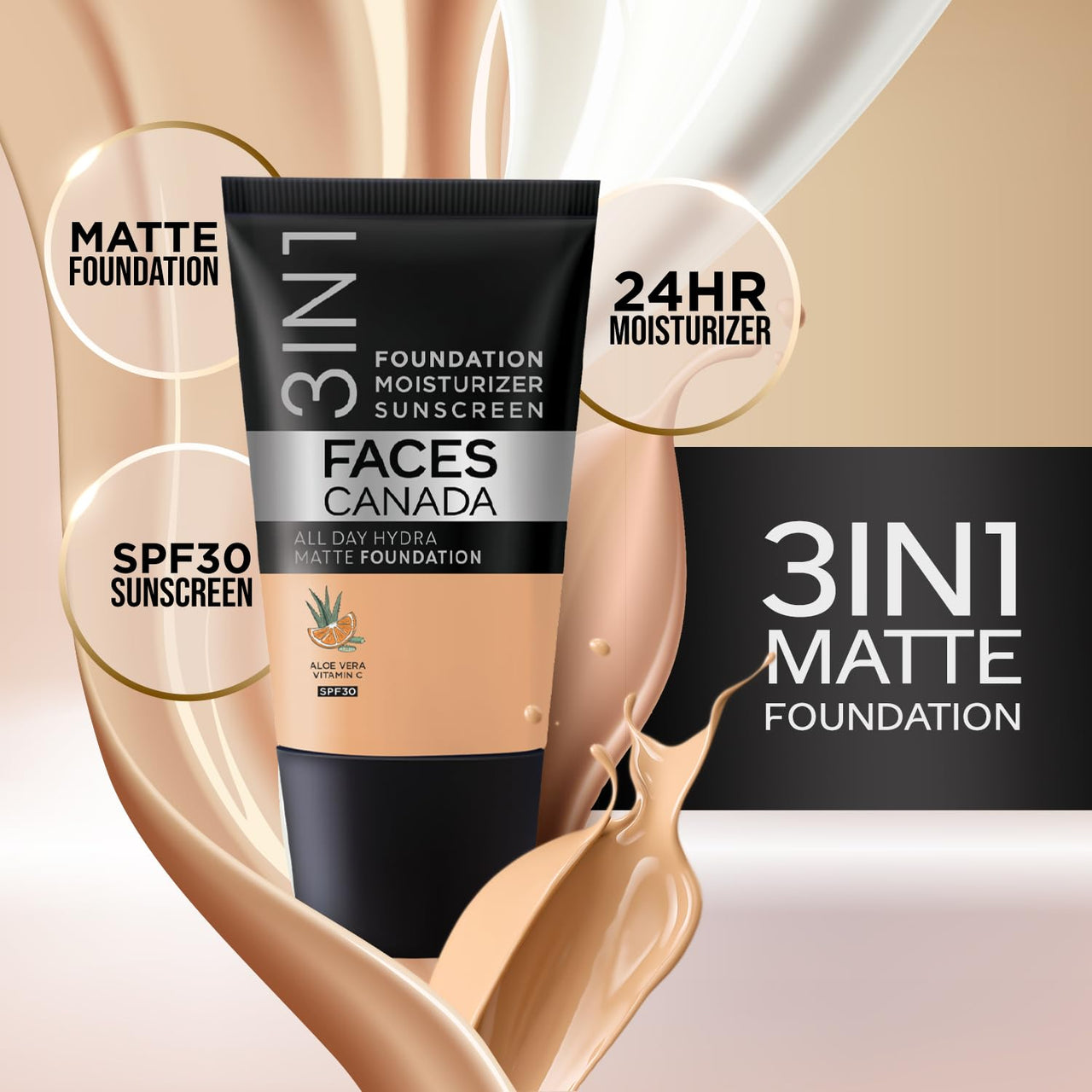 FACES CANADA Always On Glow Combo - All Day Hydra Matte Foundation - Absolute Ivory 012 (18 ml) + Strobe Cream - Rose Gold (18 ml) + Ultime Pro Makeup Fixer (50 ml) | Illuminating & Glowing Makeup Base | Long Lasting Makeup Setting Spray
