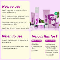 PLIX - THE PLANT FIX The Plan Fix | Jamun Active Acne Regime For Unisex, 2% Salicylic Acid Toner, Serum, Facewash, Moisturizer, & Gel With Free Acne Patch