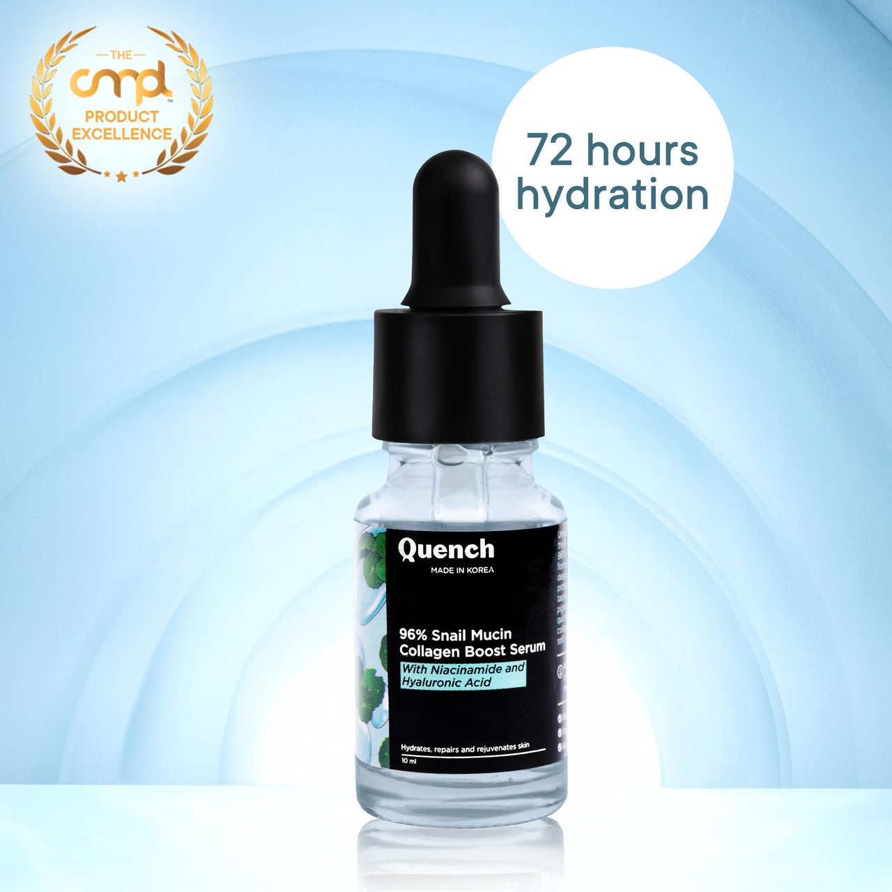 Quench 96% Snail Mucin Collagen Boost Serum With Niacinamide & Hyaluronic Acid | 72 Hours Hydration | Formulated & Made In Korea | Dewy Soft & Plump Skin | Prevents Early Signs Of Ageing (10Ml)
