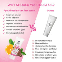Ayouthveda D-Tan Scrub for Tan Removal, Glowing Skin & Deep Exfoliation | With Papaya, Lemon, Almond & Walnut | Removes Dead Skin Cells, Improves Texture | For All Skin Types| For Men & Women | 100g