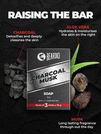 Beardo Activated Charcoal Musk Soap for Men, 75g x 3 | With Activated Charcoal | Deep Cleansing, Anti-Pollution | Refreshing | Removes Impurities | Removing Excess Oil