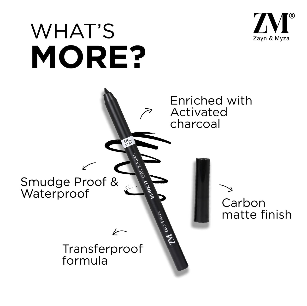 ZM Zayn & Myza Gel Kajal | Intense Colour | Long-lasting 36Hr wear | Transfer proof | Waterproof | Smudge Proof, 0.35g