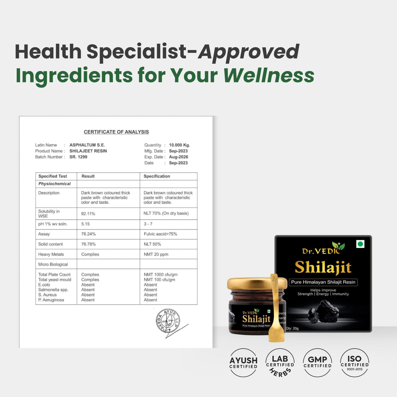Dr Vedic 100% Pure & Natural Himalayan Shilajit/Shilajeet Resin Improves - Strength | Energy | Immunity - 20g