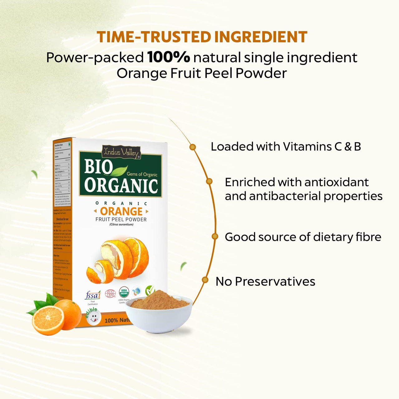 INDUS VALLEY 100% Organic Orange Peel Powder | Citrus aurantium - (100g *2= 200g)