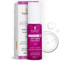 Karrot Natural Skincare Retinol Serum for Face, 01% Concentration, Anti Aging Formula, Reduces Fine Lines & Wrinkles, Contains Bakuchiol & 10% Vitamin C, For Men and Women, All Skin Types, 30ml