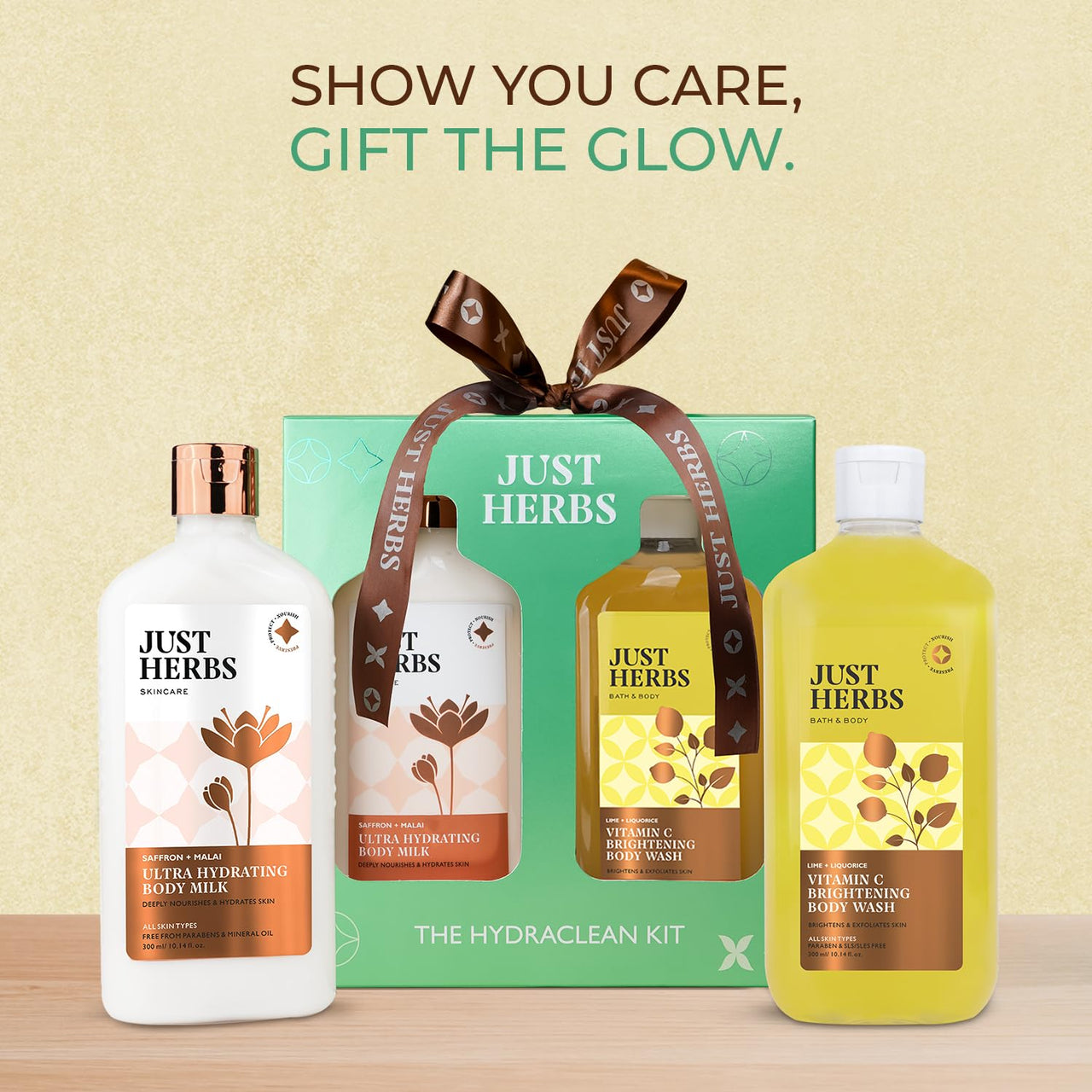 Just Herbs Coconut Almond Body Milk And Salicylic Body Wash, Clear & Radiant Skin Hydraclean Kit for Men and Women - Combo Gift Set (2 x 300ml)