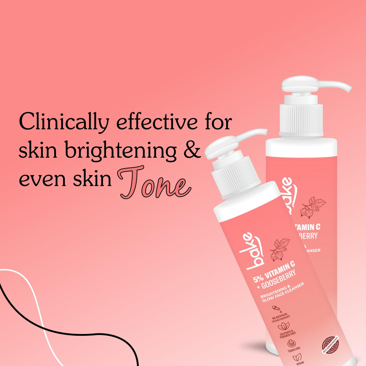BAKE 5% Vitamin C Face Wash for Pigmentation & Skin Brightening with Gooseberry | Daily Glow Face Wash | All Skin Types | For Women & Men (100 ml)