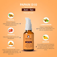 Passion Indulge Papain D10 Facial Oil for Tan Removal with Orange Cinnamon Essential Oil Turmeric Papaya and Tomato Extract- 10ml