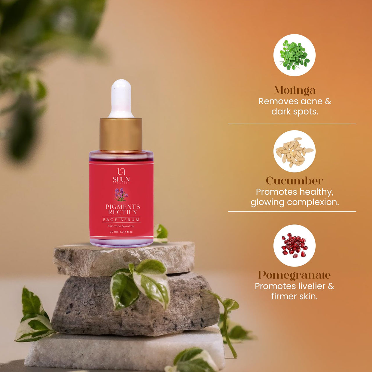 Suun Ayurveda Pigmentation & Dark Spot Night Serum | Reduces Melasma, Acne Marks, Pigmentation & Tan | 5% Bakuchiol, Saffron, Turmeric, Moringa & Vitamin C | Lightweight & Non-Sticky Face Serum for Men & Women | 30ml
