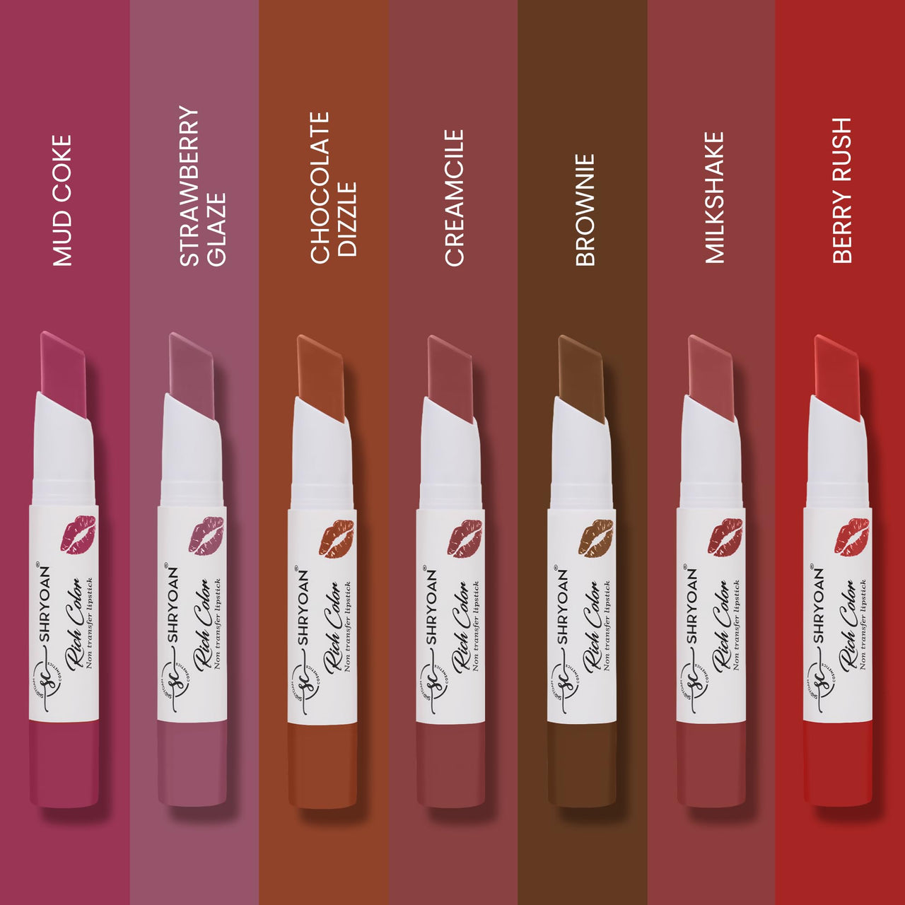Shryoan Rich Color Non-Transfer Lipstick | Waterproof & Super Matte Finish | Long Stay Creamy Lipstick | Single Swipe Application (BERRY RUSH - 07)