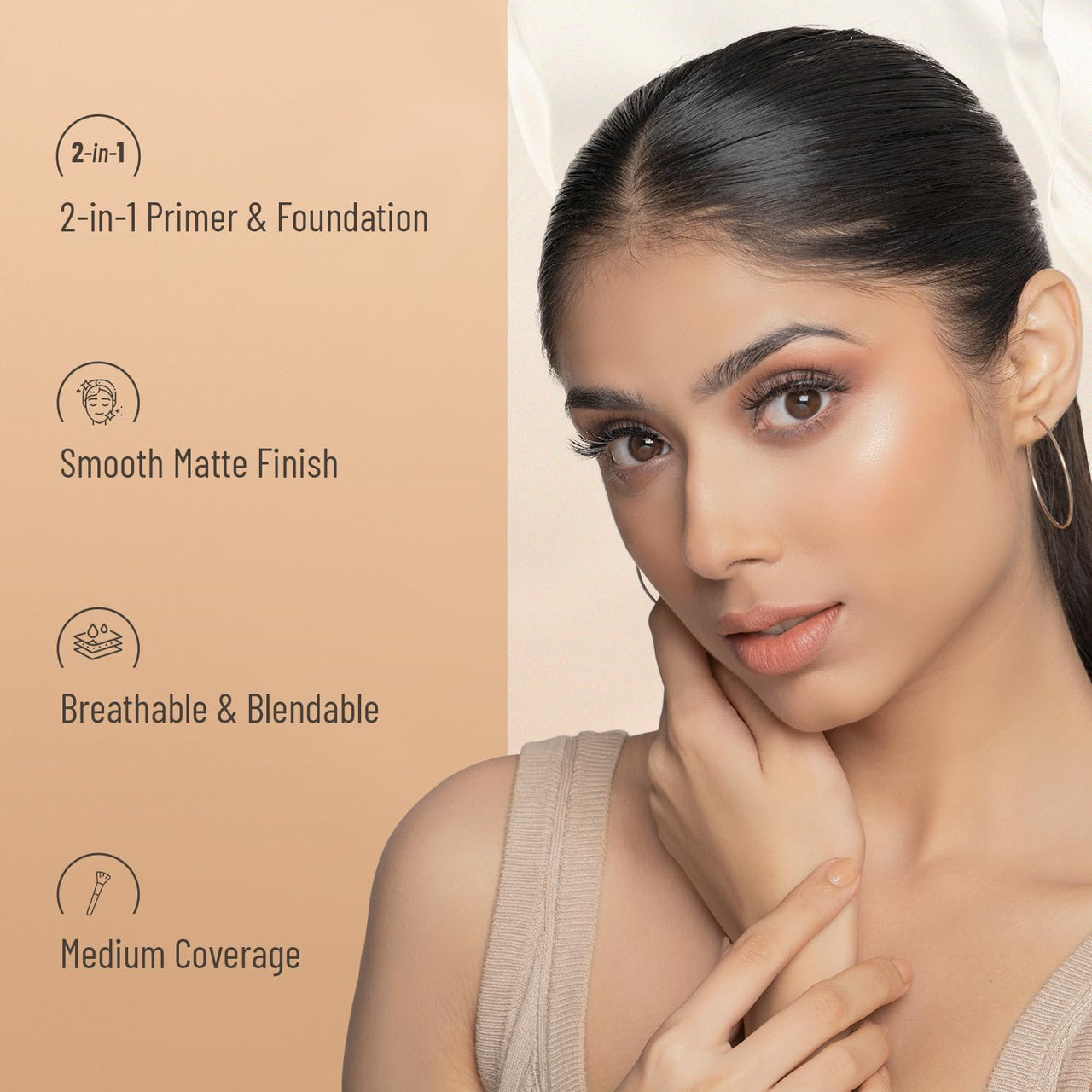 Swiss Beauty Primer Mousse Foundation Weightless Smooth & Velvet Touch, Face Makeup, Natural Beige, 30ml