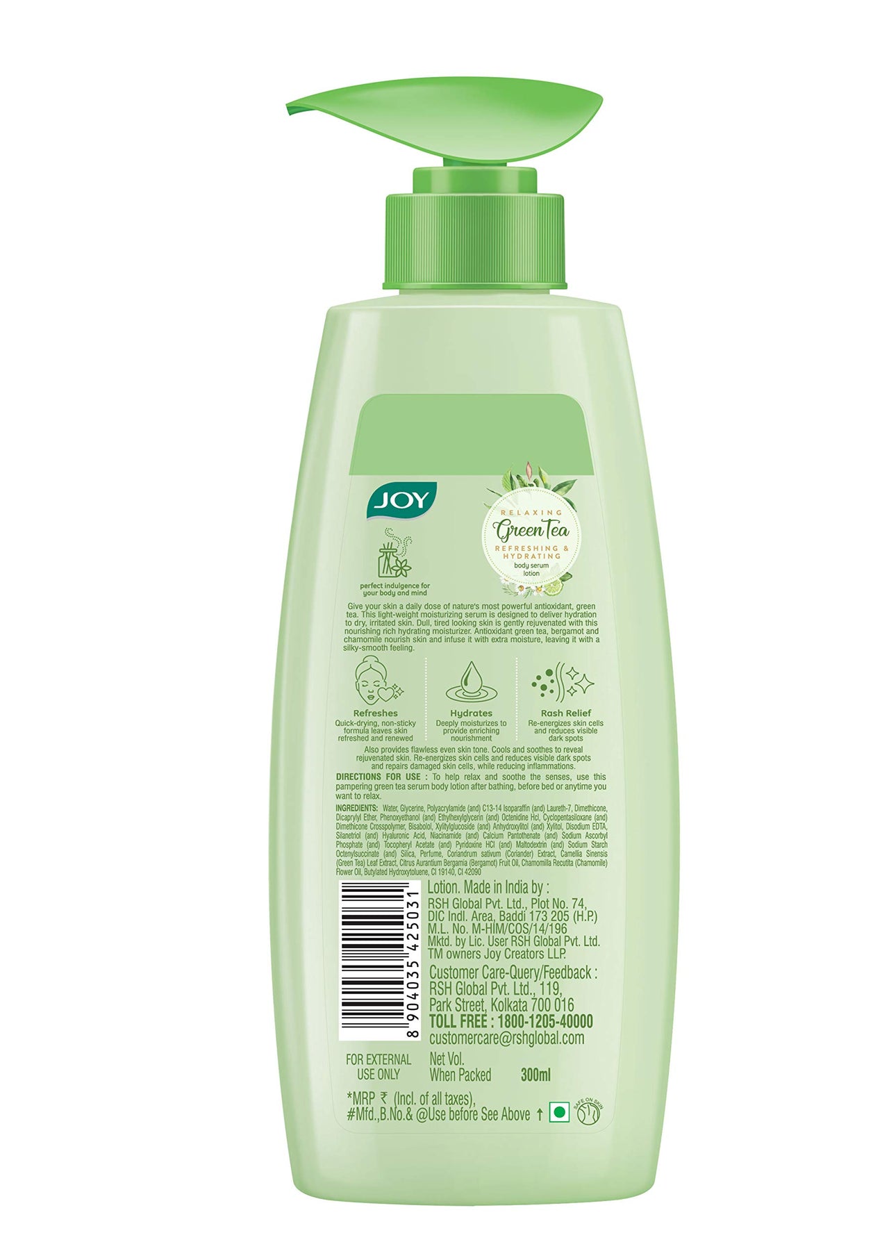 Joy Relaxing Green Tea Body Serum Lotion | Refreshing & Hydrating With Bergamot & Chamomile Essential Oil | Quick Absorbing & Skin Glowing | Body Serum Lotion for All Skin Types | 300 ml