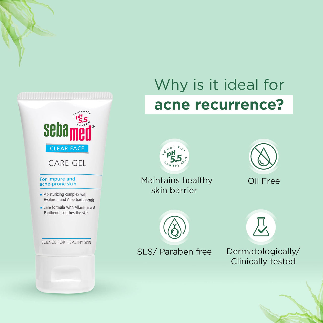 Sebamed Clear Face Care Gel | pH 5.5 |Non-sticky Moisturizer with Hyaluronic acid, Aloe Vera | Dermatologically & clinically tested | 50ml, Pack of 4