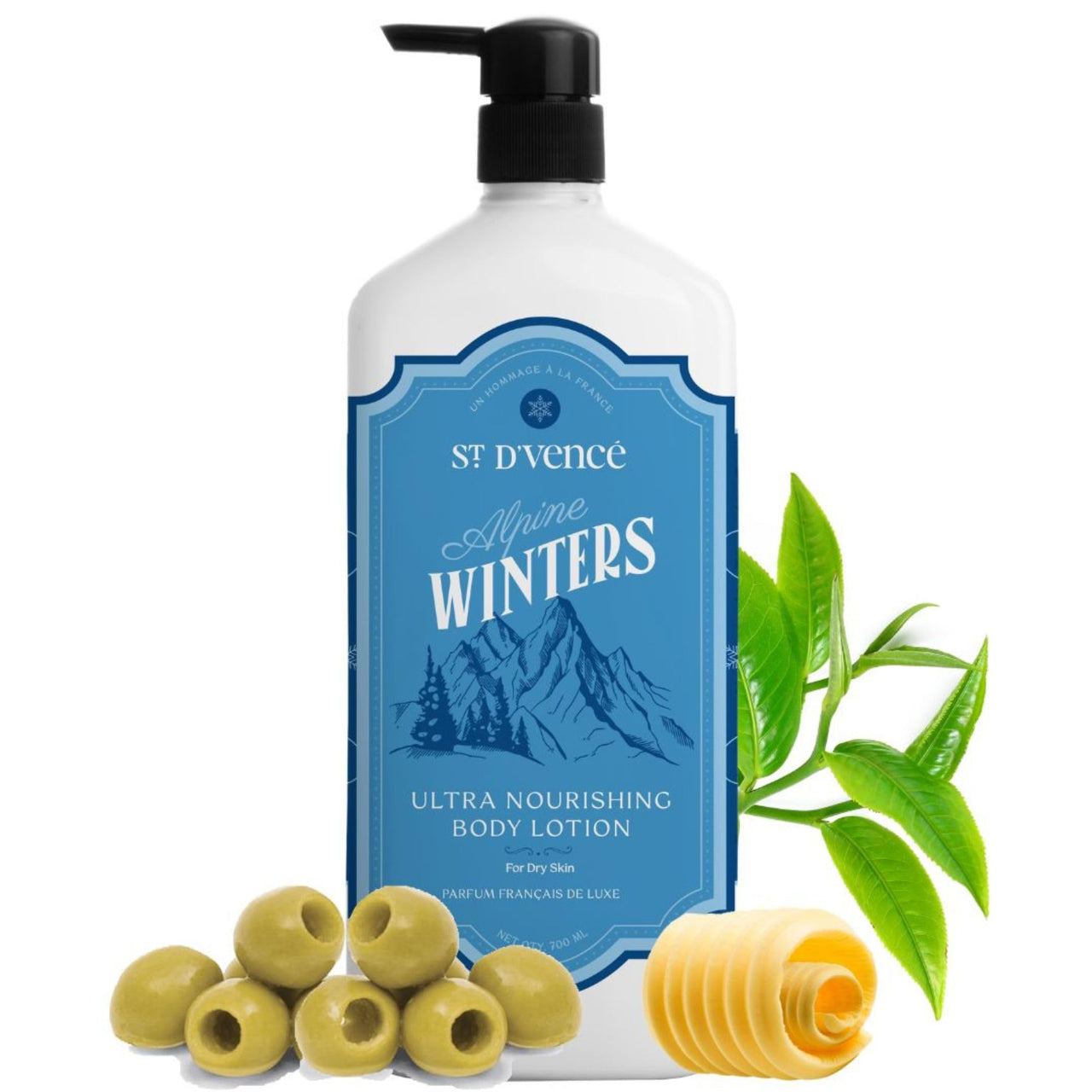 ST. D'VENCE Alpine Winter Edition Body Lotion for Dry Skin Women & Men | Tea Tree Oil, Shea Butter and Vitamin E | Moisturizer Cream Body Lotion for Summer | Deep Moisturizer Cream - 700 ml