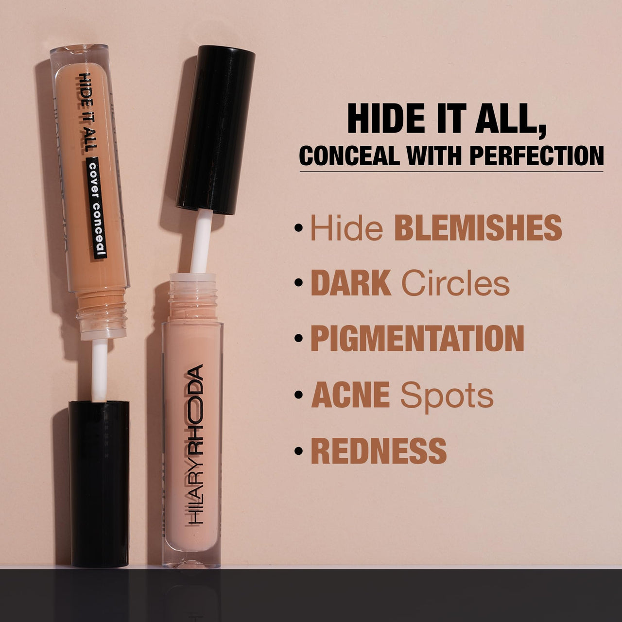 Hilary Rhoda Hide It All Cover Conceal | Conceals Masks, Scars & Dark Circles | High Coverage Concealer | With Shea Butter | Matte Finish | Cruelty-Free & Vegan (Ivory- Shade 1, 3.7ml)