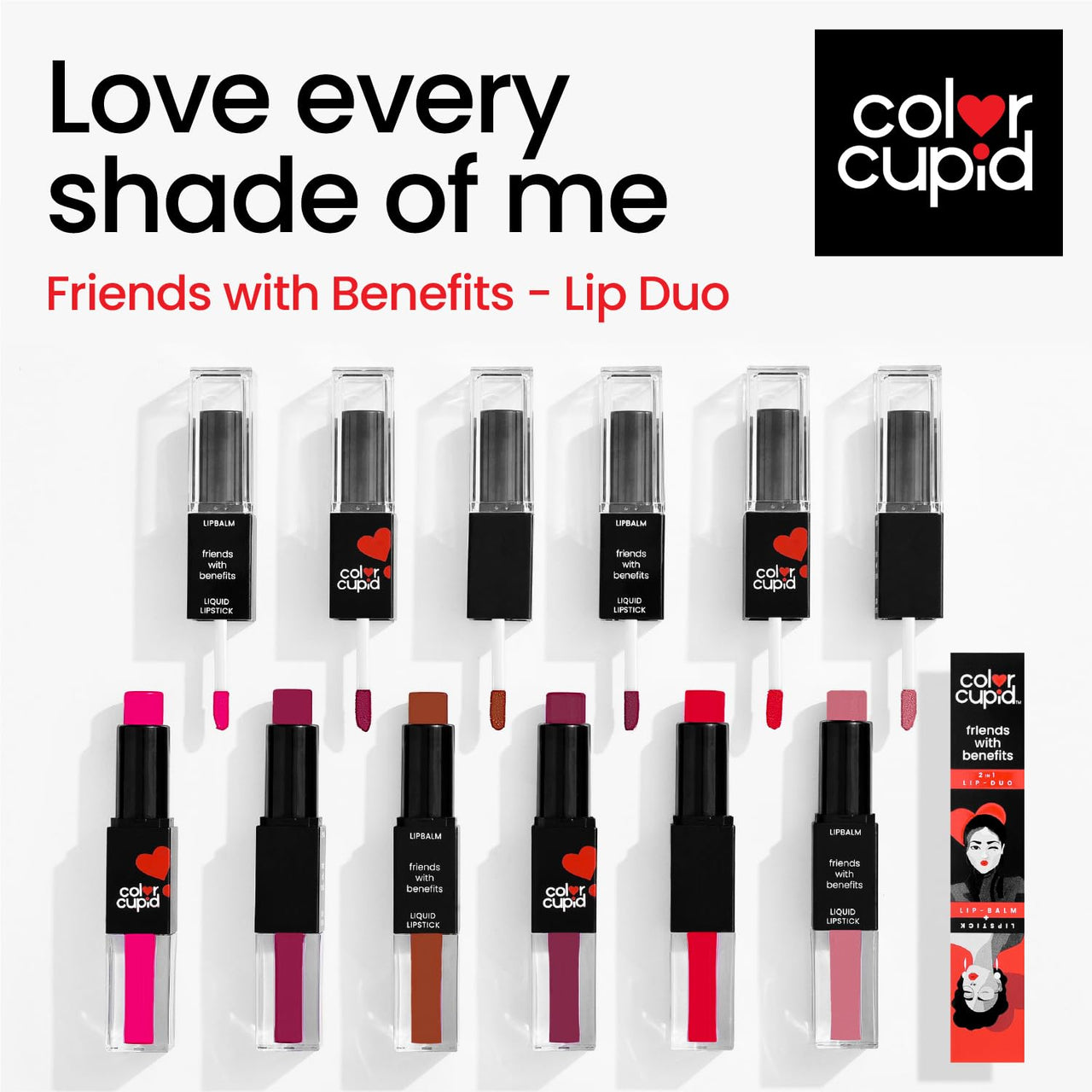 Color Cupid 2 in 1 Tinted Lip Balm + Liquid Lipstick | Intense color pay off & moisturization | Infused with Hyaluronic Acid & Jojoba Oil | Friends with Benefits | Nude & Play