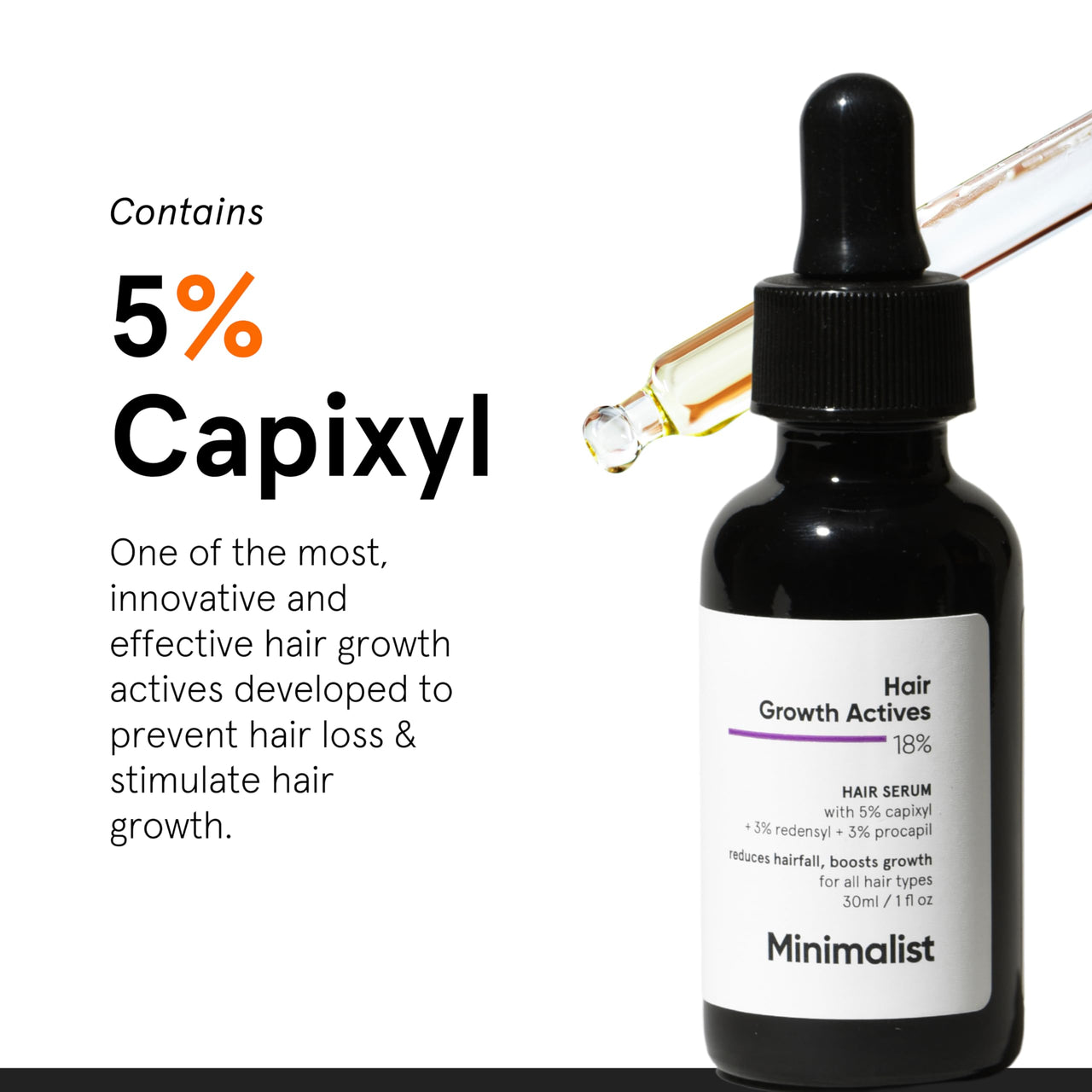 Minimalist Hair Growth Serum With 3% Redensyl, 3% Anagain, 3% Procapil, 5% Capixyl & 4% Baicapil 18% Hair Growth Actives | For Hair Fall Control | For Men & Women | 30 ml